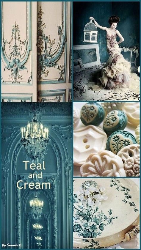 Teal And Cream Aesthetic, Dusty Teal Color Palette, Teal And Cream Bedroom, Teal Mood Board, Shabby Chic Bathrooms, Teal And Magenta, Red Color Palette, Dusty Teal, Red Colour Palette