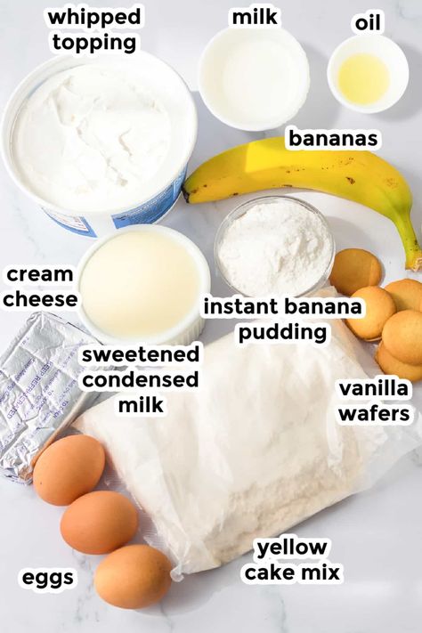 Easy, creamy banana pudding poke cake is the perfect dessert recipe for a crowd! Buttery yellow cake is topped with creamy banana pudding cream cheese layer, then a layer of whipped cream frosting. Sprinkle with crunchy Nilla Wafers for a dessert that is perfect for potlucks and the whole family will love. No one will know it started with a yellow cake mix! Banana Pudding Cream Cheese, Creamy Banana Pudding, Instant Banana Pudding, Banana Pudding Poke Cake, Caramel Apple Dump Cake, Pudding Poke Cake, Easy Banana Pudding, Banana Pudding Cake, Pudding Flavors