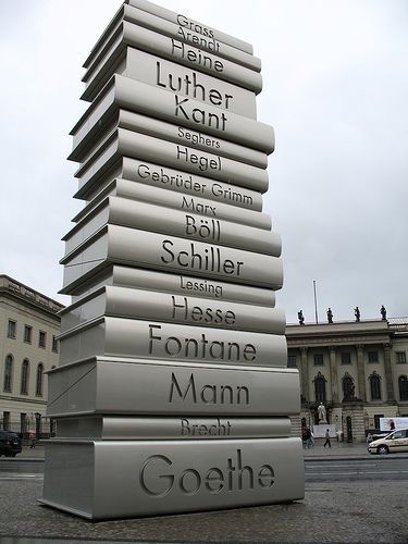 The massive tower of books contrasts vividly with the adjacent book burning site.Visit the site.cc Bebelplatz Berlin, Book Burning, Modern Books, Book Sculpture, Writers And Poets, Anne Frank, German Design, Stack Of Books, Berlin Germany