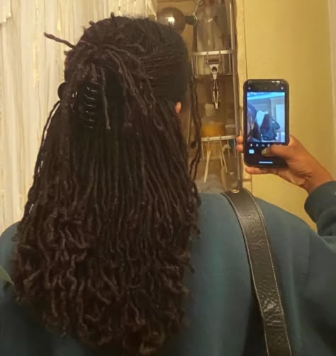 Layered Locs Long, Long Loc Hairstyles, Medium Sized Locs, Dyed Microlocs, Natural Locs With Curly Ends, Small Locs Black Women, Microlocs Hairstyles, Woman Locs, Locs With Curly Ends