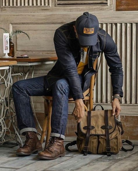 Outdoorsmen Style, Red Wing Style, Mens Outdoor Fashion, Mens Rugged, Men's Denim Style, Red Wing Boots, Stylish Men Casual, Mens Fashion Rugged, Mens Casual Dress Outfits