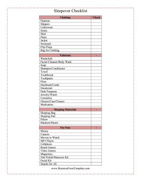 This printable sleepover checklist ensures that a child has brought the correct clothing, toiletries, and sleeping gear. Free to download and print Sleepover Packing Checklist, Slumber Party Checklist, What To Pack For A Sleepover Checklist, What To Bring To A Sleepover Checklist, Sleepover Checklist Packing, Sleepover Bag Checklist, 2 Night Sleepover Packing List, Sleepover Schedule, Sleepover Packing List Teen Girl