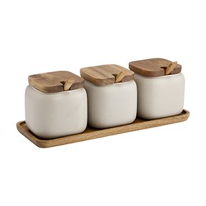 Dining Furniture | Kitchen Furniture | Temple & Webster Wooden Rack Design, Ceramic Canister Set, Storing Spices, Elegant Food, Ceramic Canister, Wooden Rack, Small Spoon, Wood Spoon, Rack Design