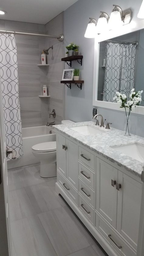 Half Bath Design, Bathroom Remodel Plans, Light Grey Bathrooms, Restroom Remodel, Grey And White Bathroom, Small Full Bathroom, Ideas Bathroom Decor, Full Bathroom Remodel, Organization Bathroom