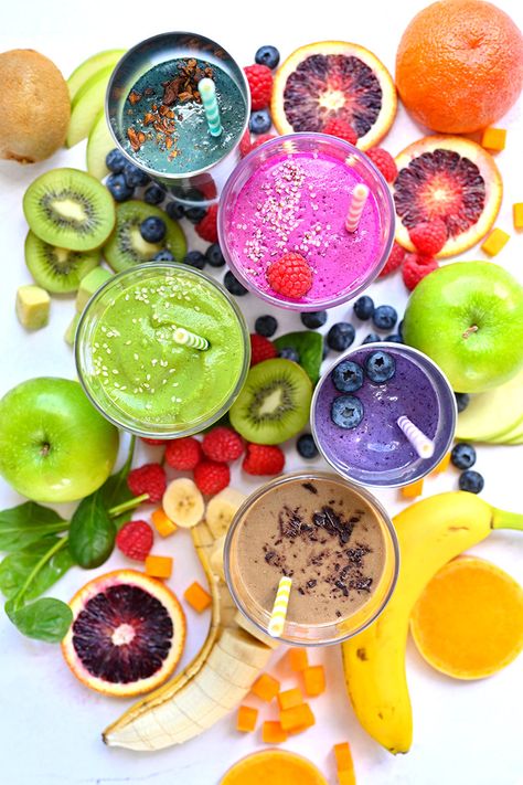 Green Smoothie Snacks, Healthy Smooties, Rainbow Smoothie, Smoothie Boosters, Healthy Banana Recipes, Rainbow Foods, Frozen Butternut Squash, Banana Snacks, Nutrient Dense Foods