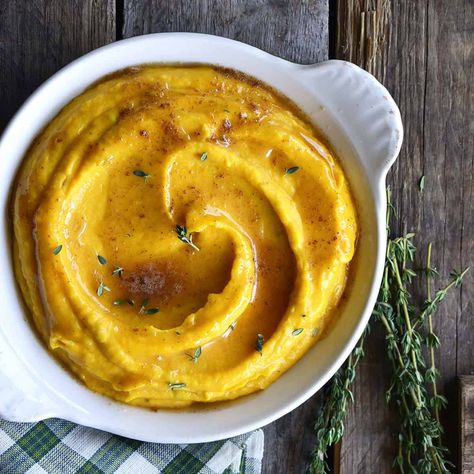 Butternut Squash Puree with Fontina, Fresh Thyme, Brown Butter Butternut Puree, Butternut Squash Puree, Squash Puree, Fontina Cheese, Sugar Free Diet, Fall Dinner, Thanksgiving Side Dishes, Fresh Thyme, Yummy Sides