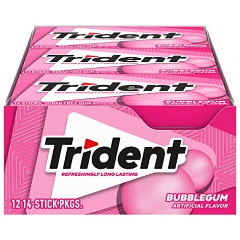 Trident Bubblegum Sugar Free Gum, 12 Packs of 14 Pieces (168 Total Pieces) Trident Gum, Pack Of Gum, Gum Flavors, Bubble Gum Flavor, Strengthen Teeth, Sugar Free Gum, American Dental Association, Flavored Sugar, How To Prevent Cavities