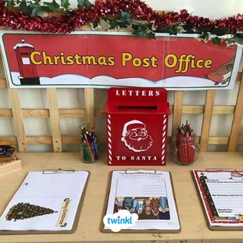 Christmas Grotto Role Play Eyfs, Eyfs Christmas Role Play Area, Christmas Role Play Area Eyfs, Christmas Roleplay Eyfs, Santas Grotto Eyfs, Santas Post Office Ideas, Santa Letter Writing Station, Santa Letter Station, Santa's Post Office