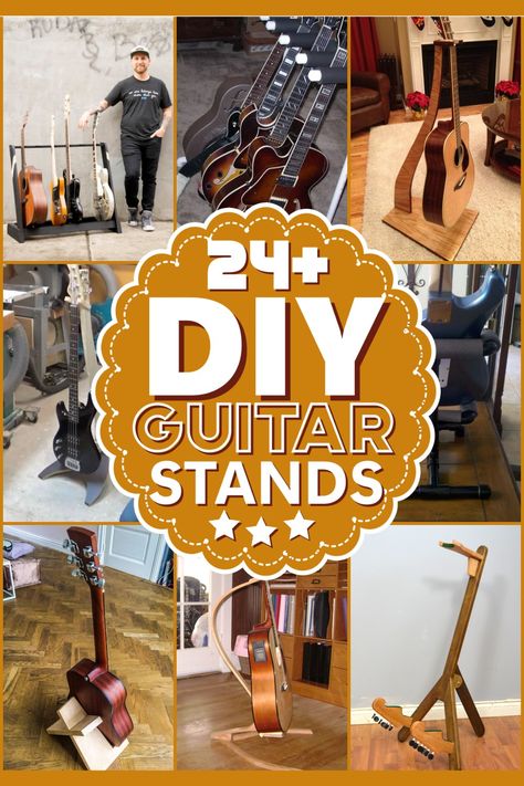 Pallet Guitar Stand, Guitar Stand Ideas, Guitar Stand Plans, Diy Guitar Stand, Hanging Guitars, Wood Guitar Stand, Wooden Guitar Stand, Music Corner, Guitar Rack