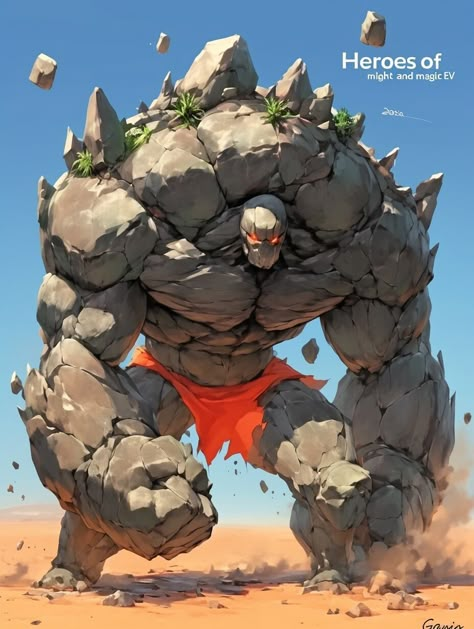 Golem (Character) —day 17 Rock Golem Character Design, Stone Golem Art, Golem Character Design, Golem Character, Golem Concept Art, Earth Golem, Crystal Golem, Golem Art, Stone Warrior