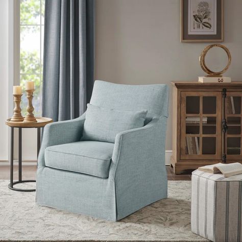 Martha Stewart London Farmhouse Skirted Swivel Chair with Lumbar Pillow & Reviews | Wayfair Back Support Pillow, Family Room Sofa, Bedroom Seating, Swivel Accent Chair, Mesa Exterior, Accent Arm Chairs, Swivel Seating, Swivel Armchair, Living Room Seating