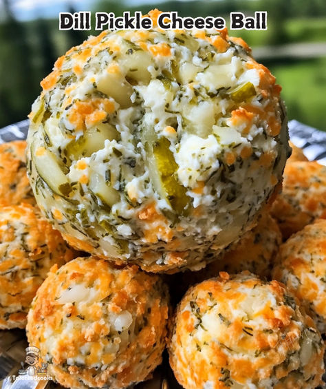 Dill Pickle Cheeseball Recipes, Pickle Balls Recipe, Fried Pickle Cheese Balls, Dill Pickle Balls, Pickle Cream Cheese Balls, Pickle Hors D'oeuvres, Pickle Cheese Bites, Dill Pickle Cheese Ball Recipes, Pickle Tree Appetizer