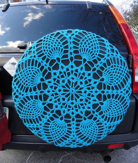 Lovely Crochet Spare Tire Doily Crochet Tire Cover, American Threads, Spare Tire Covers, Cooling Blanket, Tire Cover, Doily Patterns, Crochet Doily, Spare Tire, Crochet Accessories