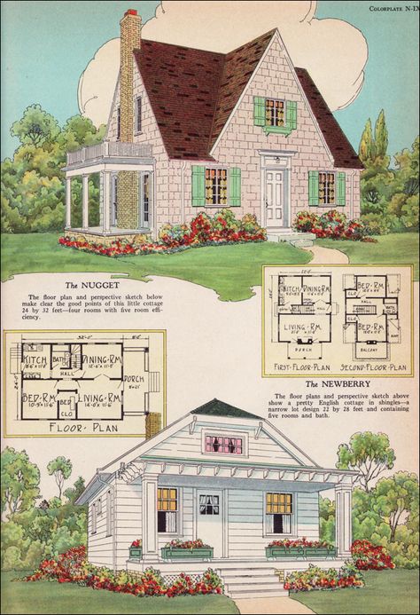 1925 Radford Plans in American Builder - "Nugget" & "Newberry" plans. Tudor Cottage House Plans, Storybook Cottage House Plans, Small English Cottage, English Cottage House Plans, Modern Cottage House Plans, Small House Inspiration, Small Cottage House Plans, Little House Plans, Small Cottage Homes