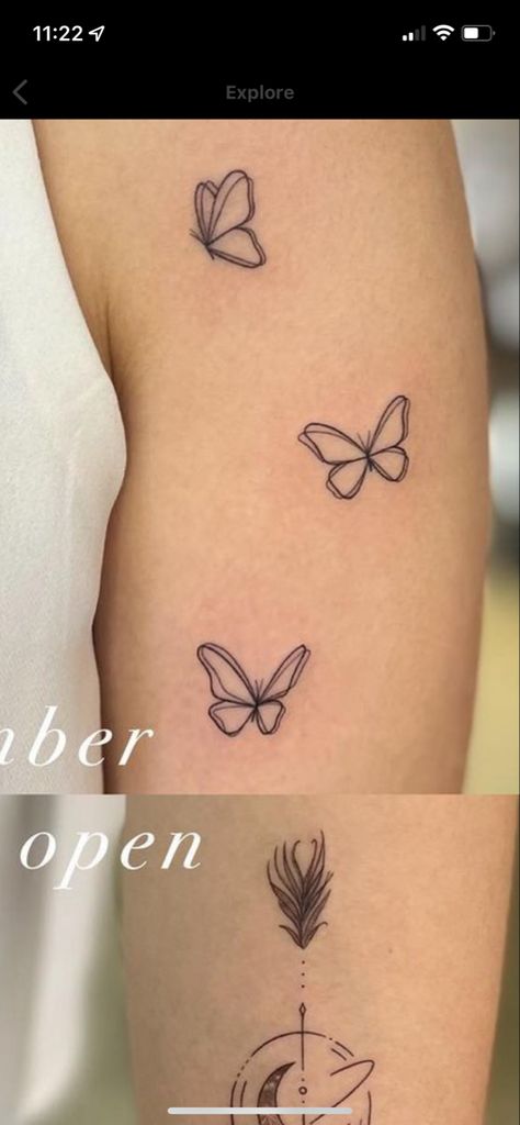 Lined Butterfly Tattoo, Minimalist Butterfly Tattoo Design, Small Outline Butterfly Tattoo, Find Line Butterfly Tattoo, Cute Butterfly Tattoos On Arm, Fine Like Butterfly Tattoo, Filled In Butterfly Tattoo, Butterfly Tattoo Thick Line, Double Lined Tattoo