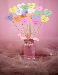 100 Adorable DIY Valentine's Day Decor Ideas that'll Make your Home Look Cute & Romantic - Hike n Dip Lots Of Hearts, Valentine Centerpieces, Diy Valentine's Day Decorations, Valentinstag Party, Diy Valentines Decorations, Valentine Crafts For Kids, Valentines Decorations, Conversation Hearts, Diy Valentine