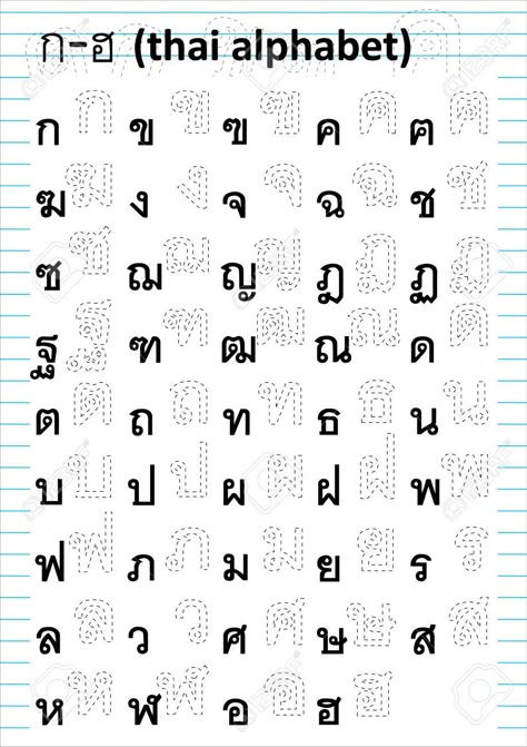 this is a thai ABC sheet to trace if you are thai and you forgot to spell it so here it is to help you if you would like Alfabet Thailand, Thai Phrases, Thailand Language, Thai Alphabet, Learn Thai Language, Thai Words, Materi Bahasa Jepang, Handwriting Activities, Learn Thai