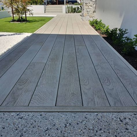 Millboard Decking Limed Oak, Kwila Decking Nz, Decking Ideas Outdoor Australia, Oak Decking, Millboard Decking, Merbau Decking, Alfresco Decking, Decking Ideas, Steel Cladding