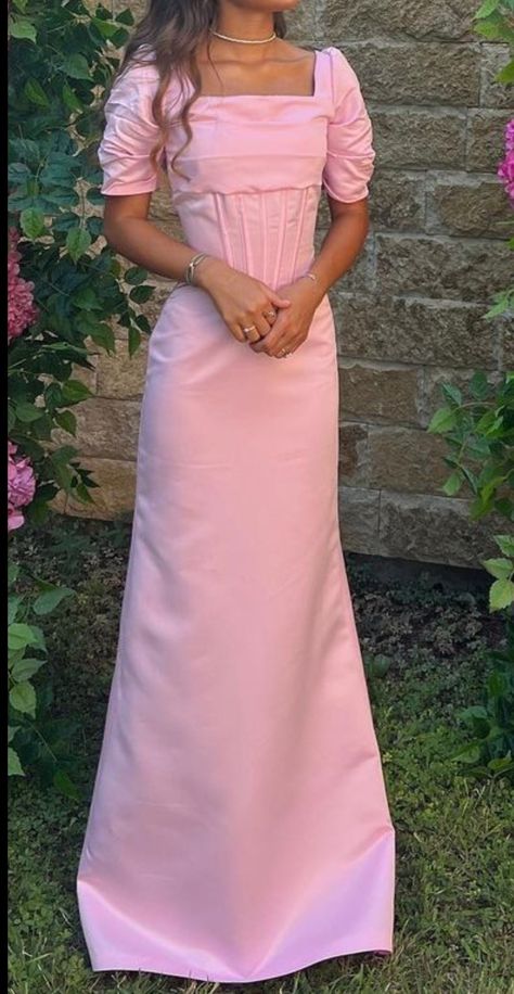 Modest Prom Dresses With Sleeves Formal, Prom Dresses Modest Elegant, Pink Dress Modest, Pink Modest Dress, Modest Pink Dress, Prom Dress Short Sleeve, Modest Graduation Dress, Farewell Dress, Modest Prom Dress