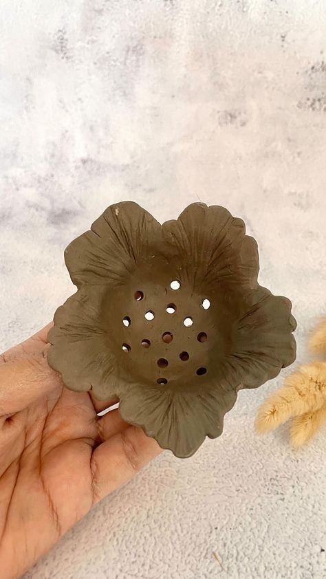 Jaspreet | Handmade Ceramics for everyday | Clay flowers to tea-strainers.. 🌸🌺🌼 . . . . . . . . #ceramicvideos #ceramicsmagazine #handbuiltceramics #handmadesg #handmadegiftideas… | Instagram Tea Strainer Pottery, Clay Tea Strainer, Pottery Flower Frog, Flower Frog Ceramic, Hand Built Pottery Ideas For Beginners, Fern Pottery, Ceramic Strainer, Ceramic Tea Strainer, Sage Christmas