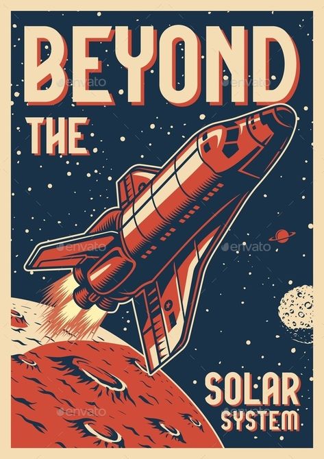 Retro Space Posters, Vintage Space Poster, Space Travel Posters, Poster Vintage Retro, Space Illustration, Vintage Poster Design, Space Wall Art, Space Poster, Vintage Space