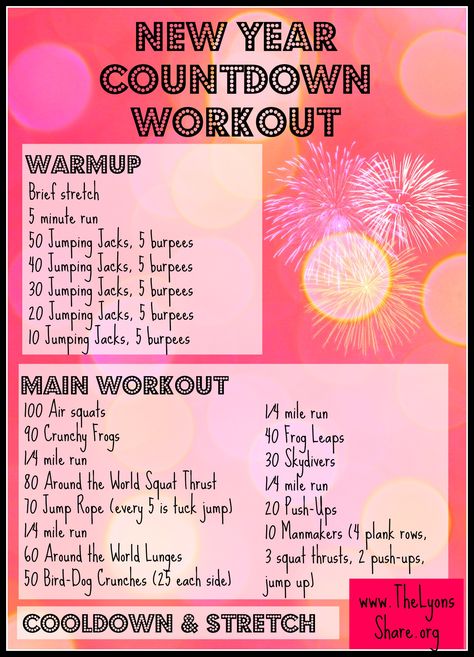 An effective, heart-pumping interval workout to get your New Year started right! Try this New Year Countdown Workout from The Lyons' Share! New Years Eve Workout, New Years Bootcamp Workout, New Year’s Day Workout, New Year Workout, New Years Workout, Countdown Workout, Plank Row, Squat Thrust, 45 Minute Workout