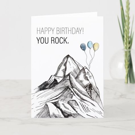 Mountain Card Diy, Mountain Cards Ideas, Mountain Birthday Cards, Happy Birthday Mountains, Mountain Birthday, 60th Birthday Ideas For Dad, Mountain Card, Happy Birthday Card Funny, Watercolor Birthday Cards