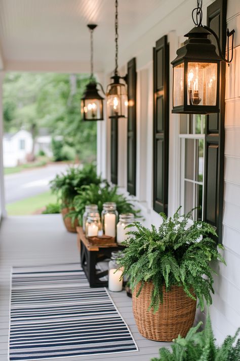 15 Southern Front Porch Ideas for a Charming Outdoor Retreat – Elegant Inspo Big Southern Front Porch, Front Porch Decor Ranch Style House, Long Covered Front Porch Ideas, White House Front Porch Decor, Deep Front Porch Ideas, Front Of House Landscape Ideas Farmhouse Wrap Around Porches, Dreamy Front Porch, Country House Front Porch, Black Door Wreath