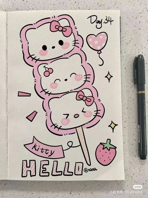 Cute Easy Doodles, Hello Kitty Crafts, Graffiti Doodles, Cute Sketches, Kitty Drawing, Hello Kitty Drawing, Perfectly Timed Photos, Hello Kitty Art, Easy Doodle Art