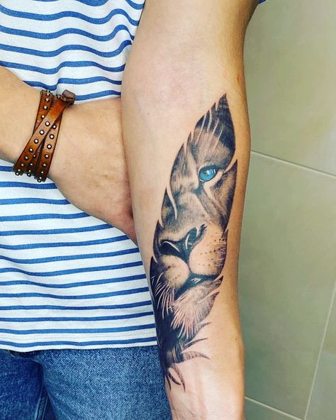 Lion In Feather Tattoo, Feather Lion Tattoo, Lion Eyes Tattoo For Women, Rip Tattoos For Dad, Tiger Eyes Tattoo, Cover Up Tattoos For Women, Tiger Tattoo Sleeve, Wrist Tattoo Cover Up, Tattoo Posters