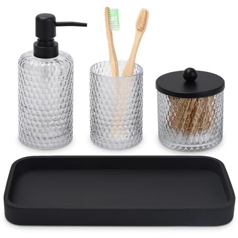 Bathroom Counter Tray Decor, Bathroom Tiered Tray Decor, Masculine Bathroom Decor, Glass Bathroom Accessories, Bathroom Counter Organization, Bathroom Vanity Tray, Vanity Organizer, Lotion Candles, Bathroom Accessories Set