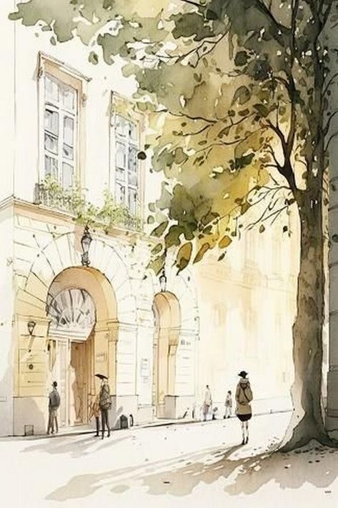 Sketching Modern Marvels: Exterior Design Services Berlin Watercolor, Hallway Painting, Sunflower Watercolor Painting, Scandinavian Architecture, Interior Architecture Drawing, Watercolor Architecture, Watercolor Pictures, Architecture Drawing Art, Architecture Painting