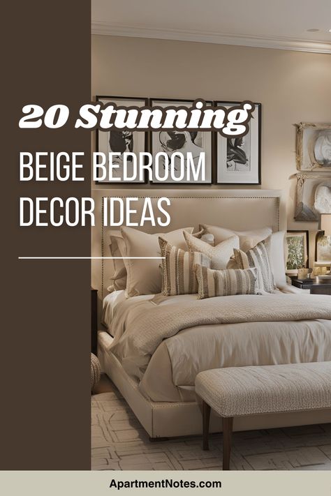 Beige doesn't have to be boring! 🌟 Discover 20 stunning decor ideas to elevate your beige bedroom. Learn how to mix textures, add pops of color, and create visual interest with simple accessories. From blush wall art to oatmeal knitted blankets, these ideas will transform your space. Click for inspiration and start decorating today! Small Beige Bedroom, Make Small Spaces Look Bigger, Beige Headboard Bedroom, Warm Beige Bedroom, Beige Room Decor, Beige Bedrooms, Compact Room, Beige Bedroom Decor, Small Bedroom Decor Ideas