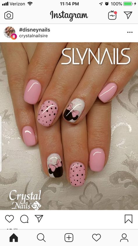 Kids Minnie Mouse Nails, Disney Nails Pink Minnie Mouse, Minnie Mouse Nails For Kids, Disney French Tip Nails Short, Pink Mini Mouse Nails, Mini Mouse Nails Designs, Mickey Mouse Short Nails, Disney Birthday Nails Art Designs, Mickey Mouse Gel Nails