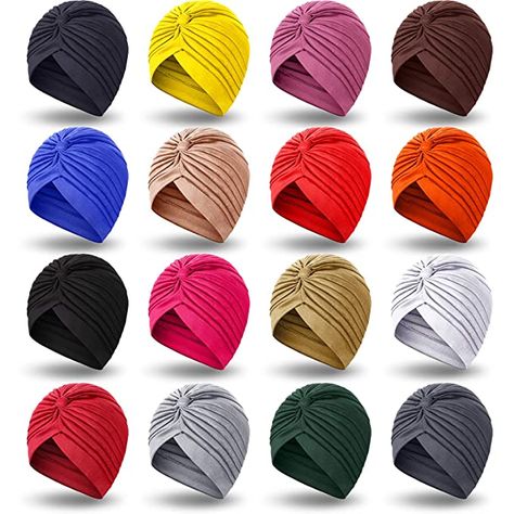 16 Pieces Stretch Turban Headwrap Polyester Cap India Turban Head Bennie Cover Twisted Pleated Head Wrap Headwear for Women Girls, 16 Colors at Amazon Women’s Clothing store Christmas Headwear, Head Turban, Womens Outdoor Clothing, Hijab Caps, Turban Headwrap, Chemo Hat, Girls 16, Women's Beanie, Slouchy Beanie