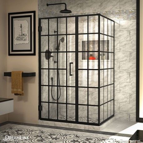 Black Shower Doors, Shower Door Installation, Modern Market, Frameless Shower Enclosures, Frameless Shower Doors, Shower Base, Frameless Shower, Black Shower, Glass Pattern