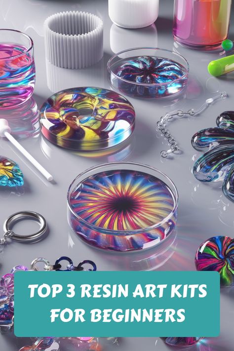 Colorful resin art kits with vibrant patterns on a gray surface, labeled "Top 3 Resin Art Kits for Beginners". Types Of Resin, Simple Resin Ideas, How To Make Resin Molds, Diy Resin Art For Beginners, Diy Resin Crafts For Beginners, Easy Resin Crafts For Beginners, Cute Resin Ideas, Resin Ideas Projects, Resin Crafts For Beginners