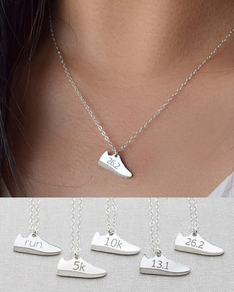 Running Shoe Necklace by Olive Yew. Proudly show your enthusiasm for running with this petite running shoe necklace in sterling silver, 14k gold filled or 14k rose gold filled. Just accomplished a 5k, 10k, 13.1 or 26.2 marathon? Show off your accomplishment! Running Jewelry, Run Forest Run, Run Forrest Run, I Love To Run, 5k Training, Running Gifts, Runner Girl, Running Quotes, Running Inspiration