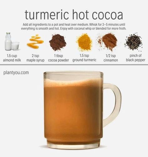 Turmeric Latte Recipe, Beverage Ideas, Hot Cocoa Recipe, Turmeric Recipes, Cocoa Recipes, Turmeric Latte, Vegan Drinks, Chocolate Recipe, Latte Recipe