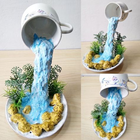 M Craft - How to make amazing cup waterfall fountain show piece Teacup Crafts, M Craft, Show Piece, Waterfall Fountain, Coffee Cafe, Tea Cup, Garden Art, Coffee Shop, Tea Cups