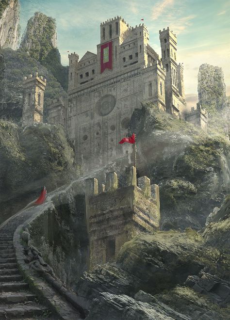 fantasyartwatch:Castle by Alex Guinness Beaux Arts Architecture, Concept Art Landscape, Castle Illustration, Creature Fantasy, Location Inspiration, Art Watch, Fantasy City, Fantasy Castle, Fantasy Setting