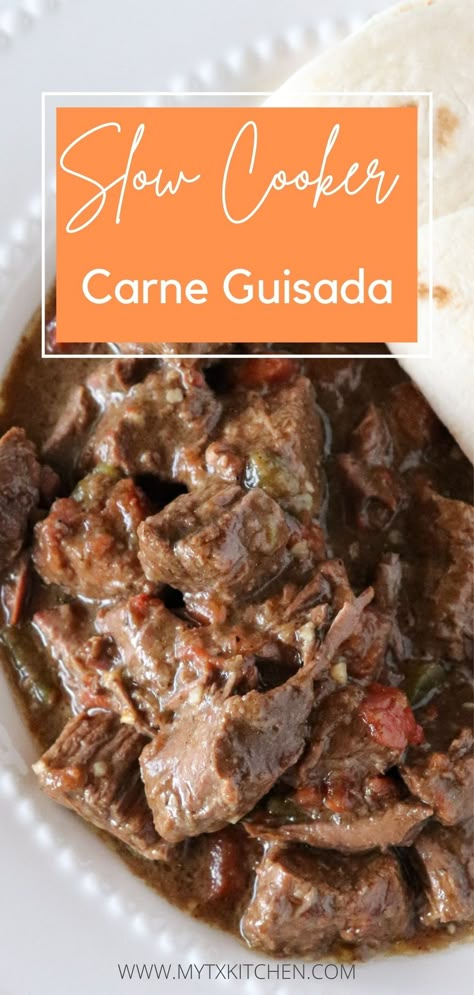 Slow Cooker Carne Guisada, Easy Carne Guisada Recipe, Carne Picada Recipes, Guisada Recipe, Pork Stew Meat, Crockpot Recipes Mexican, Beef Crockpot, Pot Roast Crock Pot Recipes, Dinner Beef