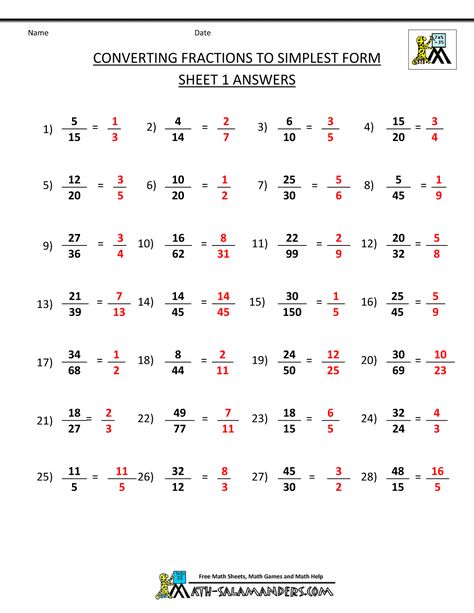 Simplest Form Worksheets 5th Grade 5th Grade Fractions, Fractions Worksheets Grade 5, Simplify Fractions, Simplest Form Fractions, Reducing Fractions, Maths Worksheet, Converting Fractions, Simplifying Fractions, Maths Paper