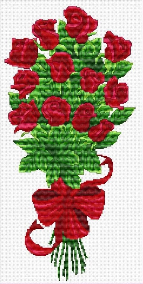 Instructions Design, Bouquet Of Red Roses, Gorgeous Bouquet, Rose Cross Stitch Pattern, Cross Stitch Fonts, Nature Cross Stitch, Aida Cloth, Cross Stitch Supplies, Cross Stitch Patterns Flowers