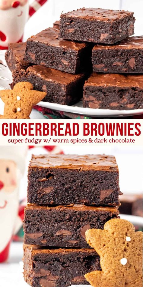 Recipes That Use Molasses, Xmas Baked Goods, Gingerbread Brownies Recipe, Gingerbread Chocolate Tart, Unique Brownie Recipes, Gingerbread Desserts, Gingerbread Dessert Recipes, Christmas Baked Goods, Gingerbread Brownies