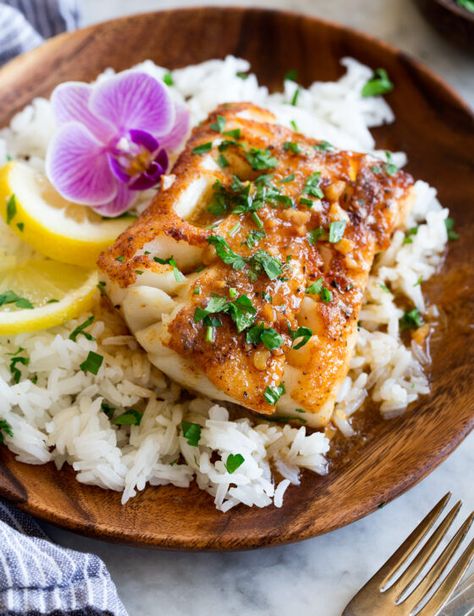 Pan Seared Salmon (with Lemon Butter Sauce!) - Cooking Classy Lemon Sauce For Fish, Lemon Butter Cod, Butter Cod, Fish And Rice, Sauce For Fish, Grilled Cod, Cod Fish Recipes, Cod Recipe, Cod Recipes