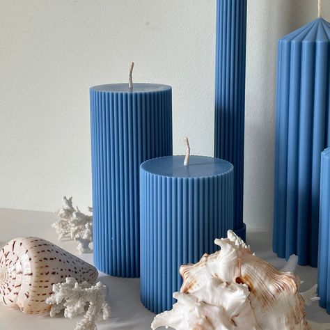 Blue Pillar Candles, Candle Crafts Diy, Creative Candles, Modern Candles, Modern Interior Decor, Candle Aesthetic, Blue Candles, Candle Box, Candle Magic