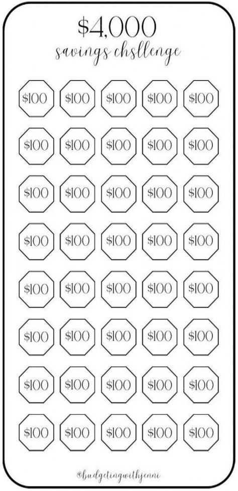 $100 Savings Challenge. Save $4,000! For every $100 color in each or cross off the icons as you cash stuff your envelope. Do this challenge at your own pace. Enjoy! Printing Information: *Digital Download *This is printed on an 8.5 x 11 US letter size paper *Once printed, cut and place inside your A6 envelope *Color will vary depending on ink and printer Disclaimer: This is a ...#Mastering #CreativeIdeas #the #Path #Motivation #Financial #Money #Art #Your #Budgeting #of #Success #to #Trends Random Savings Challenge, Savings Coloring Chart, 100 Envelopes Savings Challenge, September Savings Challenge, 3k Savings Challenge, 100k Savings Challenge, 4000 Savings Challenge, 3000 Savings Challenge, Car Savings Challenge