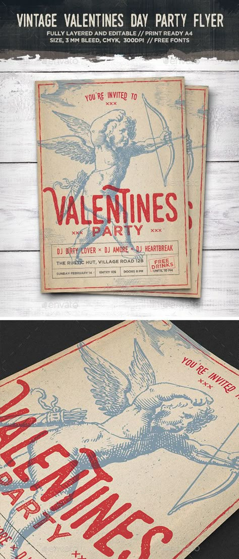 Vintage Love Illustration, Vintage Love Poster, Valentine’s Day Flyer Design, Valentines Day Event Poster, Valentine Event Poster, Valentines Flyer Design, Valentine's Day Poster Design Ideas, Vintage Valentines Party, Valentine Design Poster