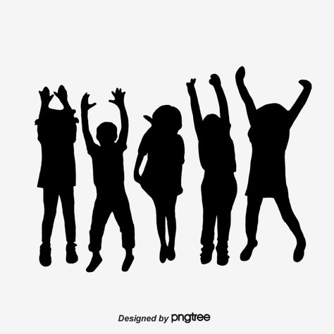 Children Silhouettes, Architecture Portfolio Template, Child Silhouette, Boy Silhouette, Kids Silhouette, Silhouette Drawing, Hands In The Air, Happy Children, Happy Children's Day